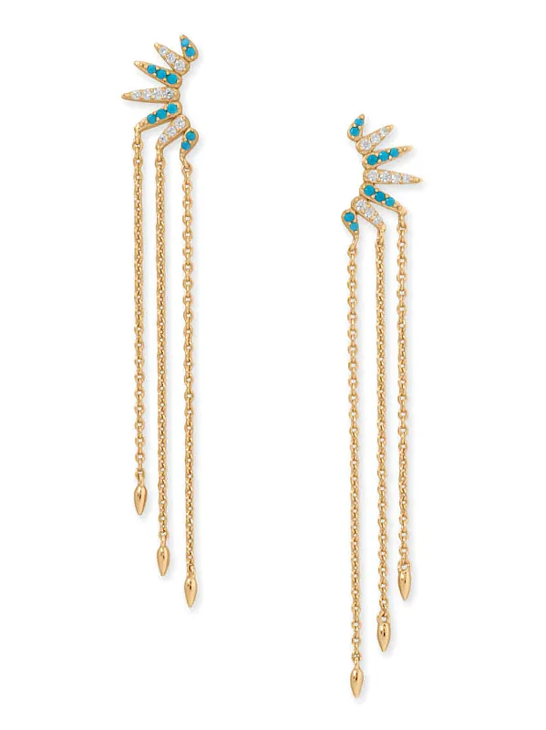 Gemstone Drop Earrings for Colorful-Synthetic Turquoise and Cubic Zirconia Spike Drop Earrings 14k Gold-plated Silver