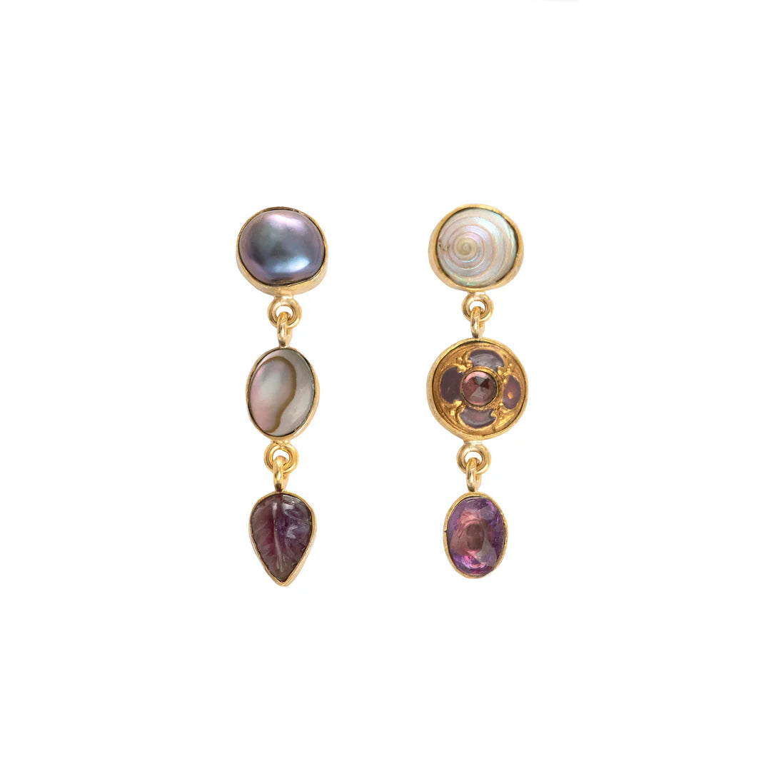 Tourmaline Drop Earrings for Multicolored-Three Charm Moving Drop Earrings