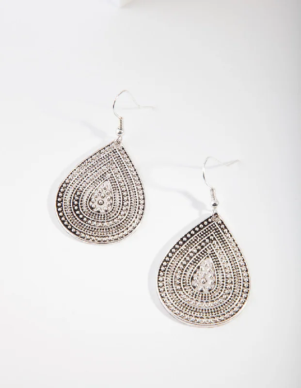 Halo Drop Earrings for Surrounding-Antique Silver Teardrop Earrings