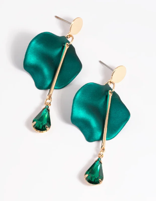 Hypoallergenic Drop Earrings for Sensitive-Green Petal & Pear Stone Drop Earrings