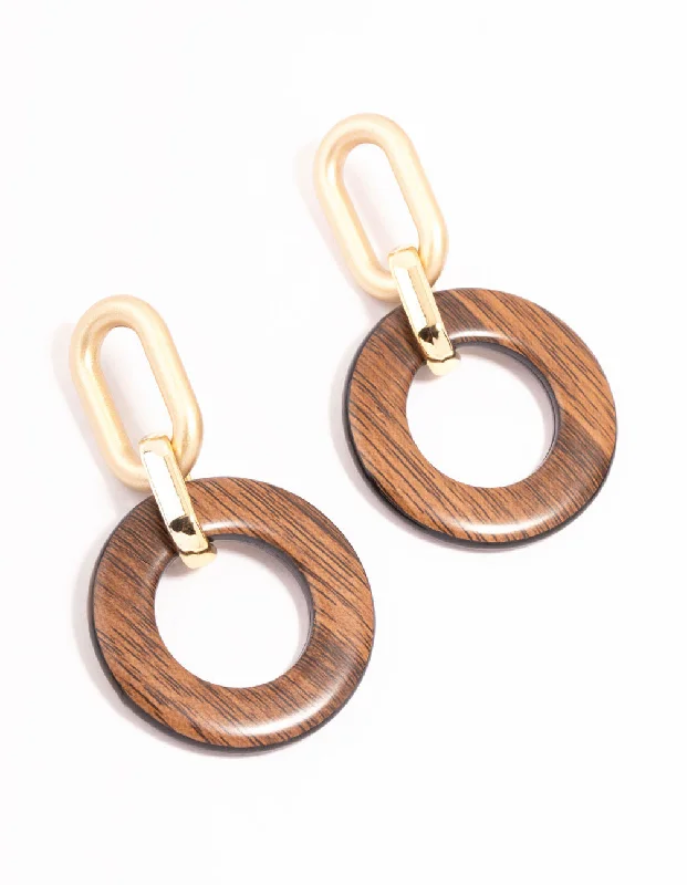 Beach Drop Earrings for Relaxed-Wood Grain Link Acrylic Drop Earrings