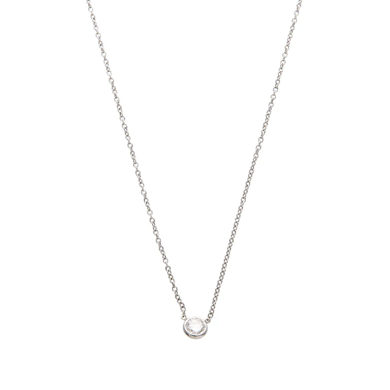 Bold statement pendant necklaces with large gemstones for an eye-catching, dramatic effect -0.96ct Diamond Solitaire Bezel 14K White Gold Necklace