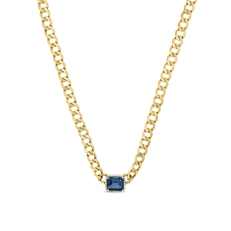 Bold statement pendant necklaces with large gemstones for an eye-catching, dramatic effect -14k Gold and London Blue Topaz Cuban Link Collar Necklace "One of a Kind"