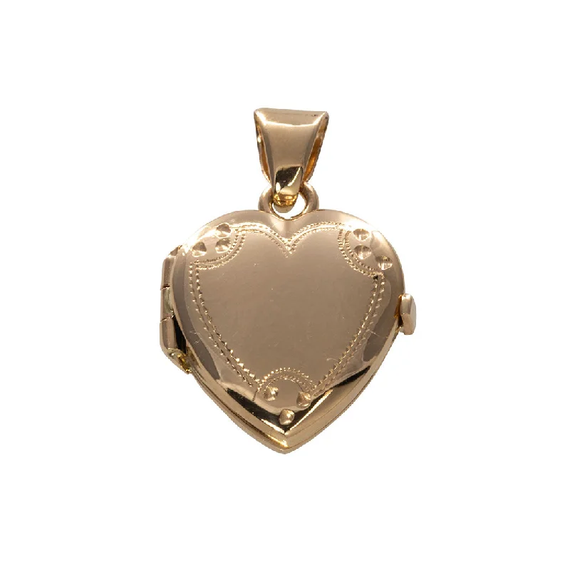 Modern hexagon pendant necklaces with sleek designs for a contemporary look -14K Gold Engraved Border Small Heart Locket Pendant