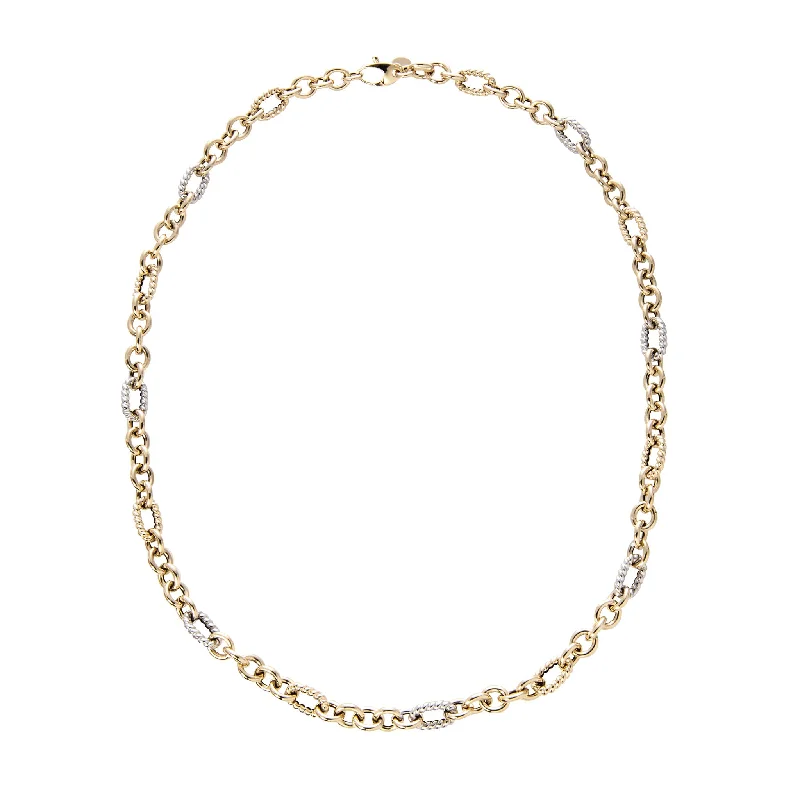 Elegant pendant necklaces with simple, understated designs for everyday wear -14K Gold Two Tone Italian Rope Oval Link Necklace