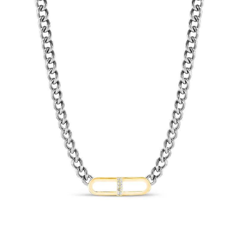 Simple cross pendant necklaces for women seeking spiritual or meaningful jewelry -14K Gold & Diamond H Link on Silver Curb Chain Necklace - 17"