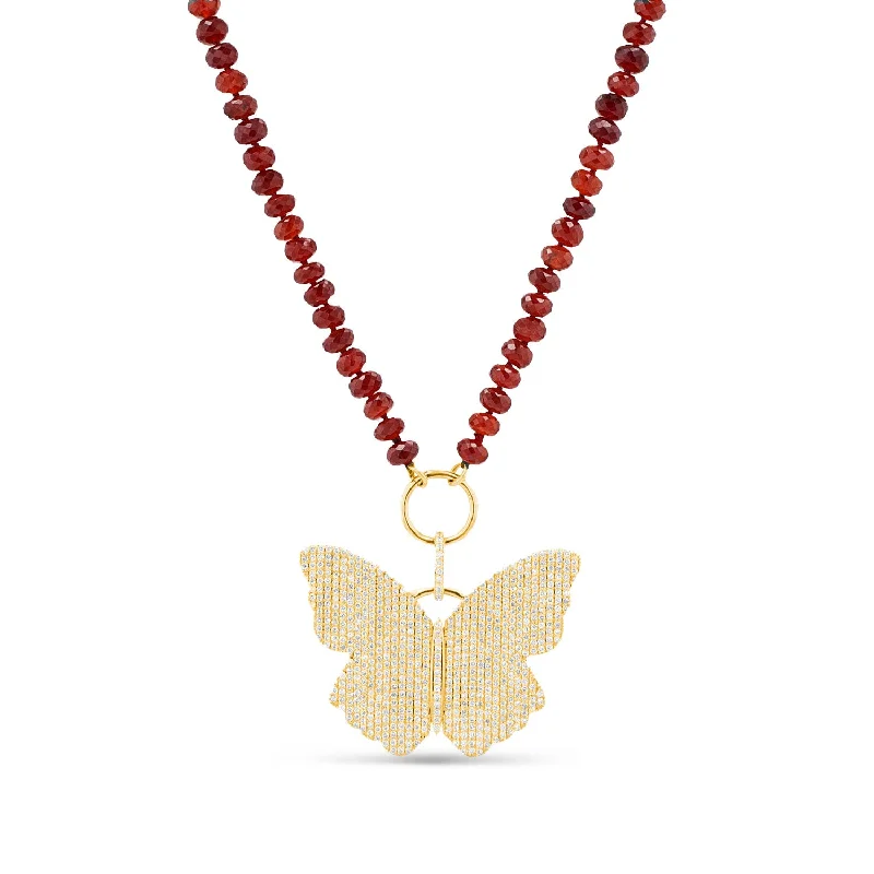 Stunning moonstone pendants for necklaces for a mystical, ethereal look -14k Hessonite Garnet and Diamond Butterfly Necklace