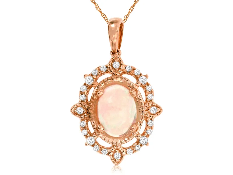 Personalized nameplate necklaces with custom pendant engravings for a unique touch -14K Rose Gold Opal and Diamond Necklace