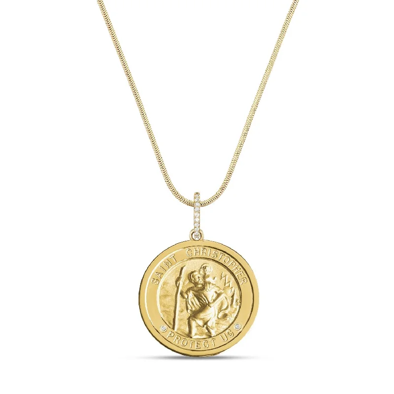 Custom name pendants on necklaces for personalized, one-of-a-kind jewelry gifts -14k St. Christopher "Protect Us" Pendant Necklace