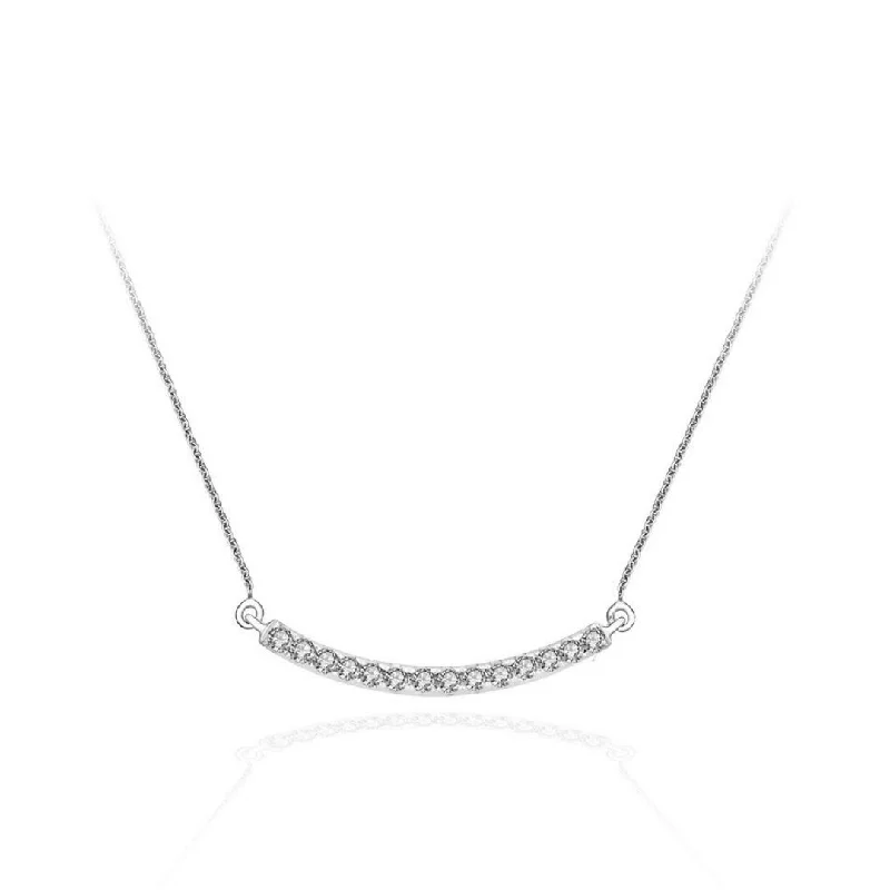 Bohemian-inspired pendant necklaces with natural stones and beads for earthy style -14K White Gold Diamond Pave Curved Bar Necklace