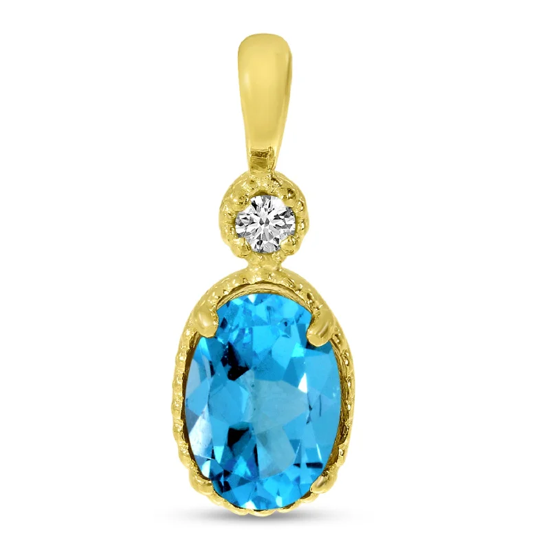 Unique pendants with astrology symbols for women who love celestial-inspired jewelry -14K Yellow Gold Oval Blue Topaz Millgrain Birthstone Pendant