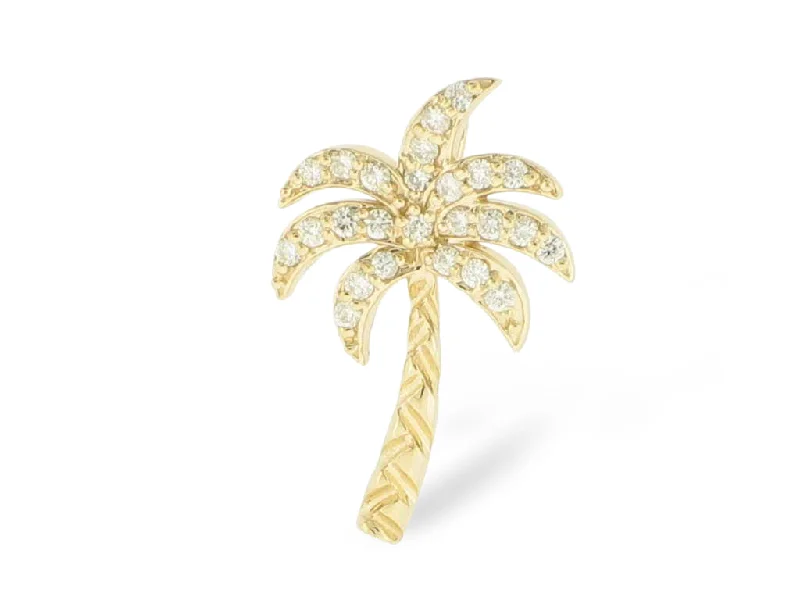 Fashionable heart-shaped pendants on delicate chains for a romantic gift idea -14K Yellow Gold Pave Diamond Palm Tree Pendant