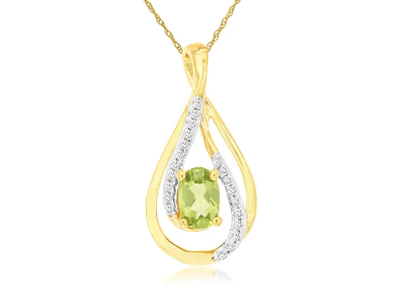 Bohemian-inspired pendant necklaces with natural stones and beads for earthy style -14K Yellow Gold Peridot and Diamond Necklace