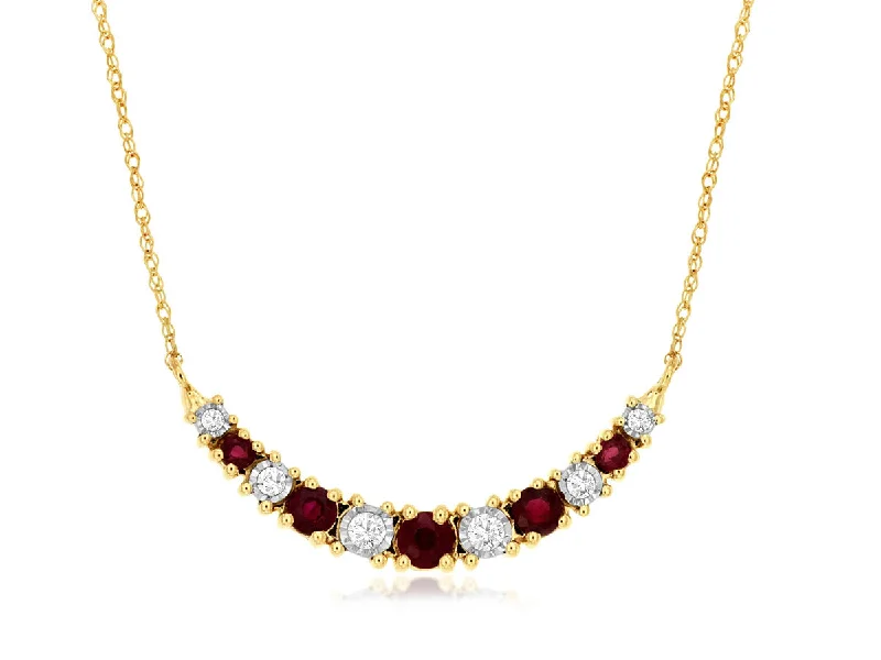 Classic solitaire diamond pendants on simple chains for timeless elegance and luxury -14K Yellow Gold Graduated Ruby and Diamond Bar Necklace