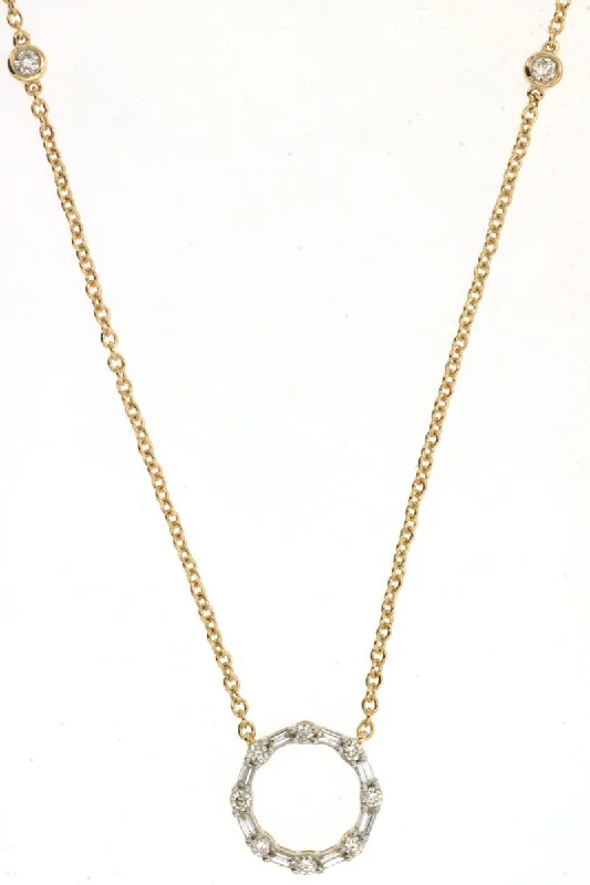 Modern hexagon pendant necklaces with sleek designs for a contemporary look -14K Yellow Gold Baguette and Pave Diamond Circle Necklace