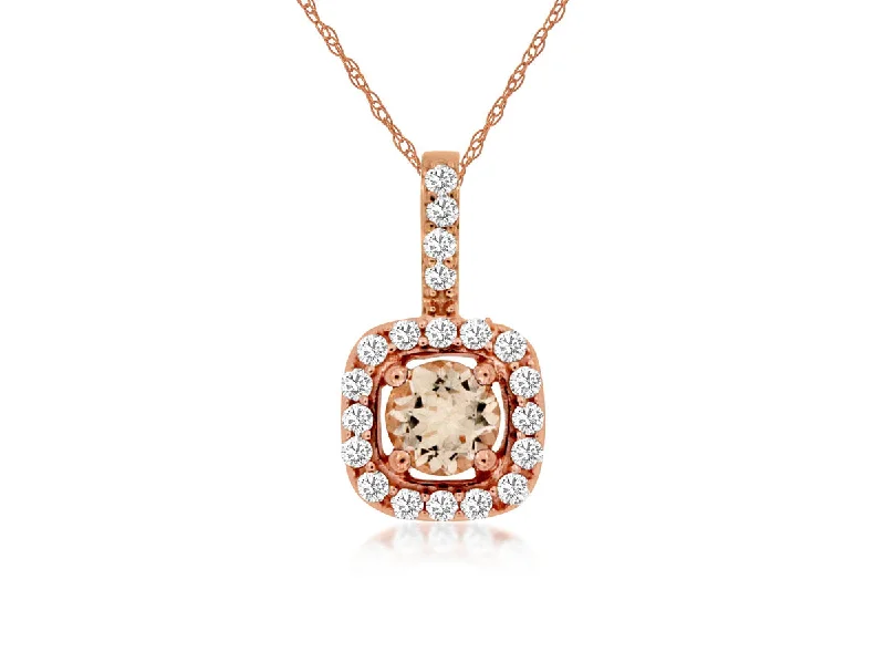 Custom birthstone pendants for a personalized necklace with sentimental meaning -14K Rose Gold Morganite and Diamond Necklace