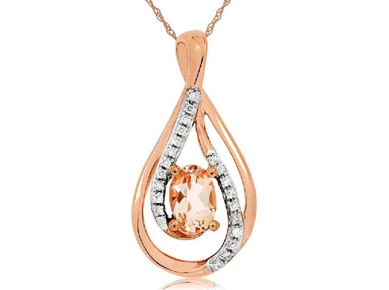 Modern bar pendants with engraved messages for a personalized, stylish look -14K Rose Gold Morganite and Diamond Necklace