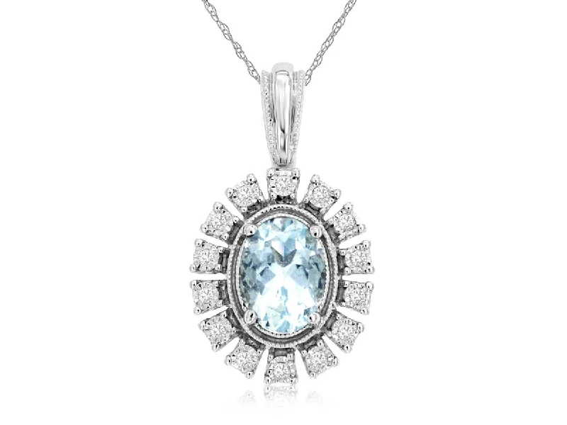 Modern hexagon pendant necklaces with sleek designs for a contemporary look -14K White Gold Aquamarine and Diamond Necklace