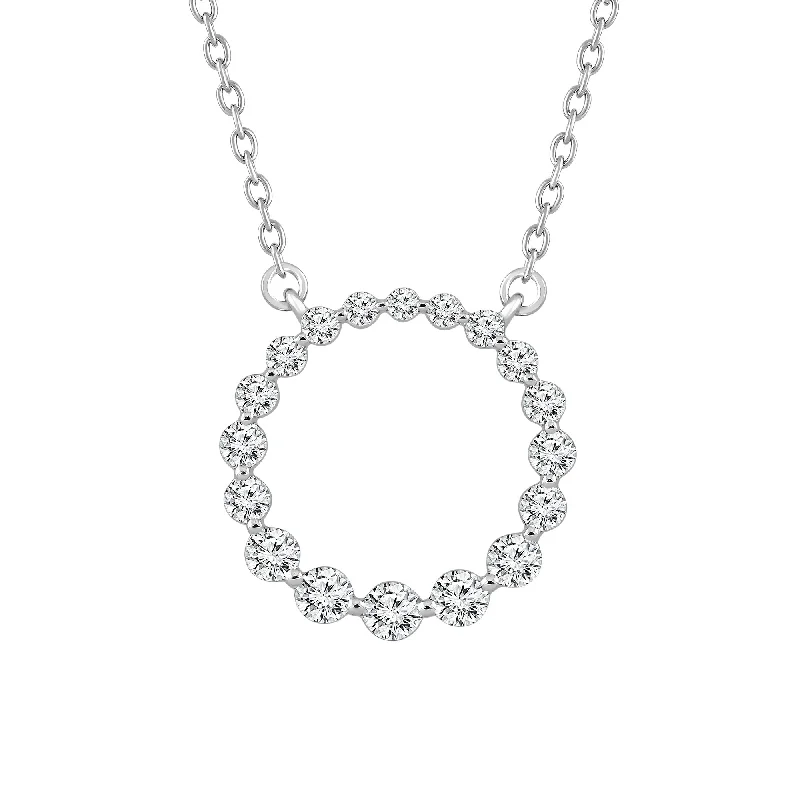 Long pendant necklaces with large pendants for a trendy, bold look -14K White Gold Graduated Diamond Circle Necklace