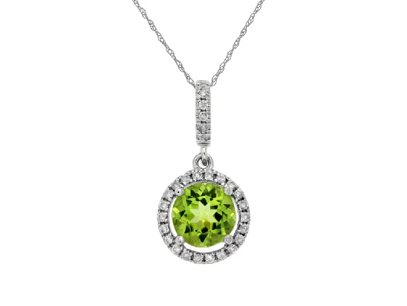 Unique pendants with astrology symbols for women who love celestial-inspired jewelry -14K White Gold Peridot and Diamond Necklace