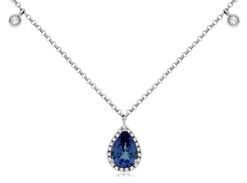 Beautiful diamond solitaire pendants for an elegant, sparkling statement piece -14K White Gold Pear Tanzanite and Diamond Necklace