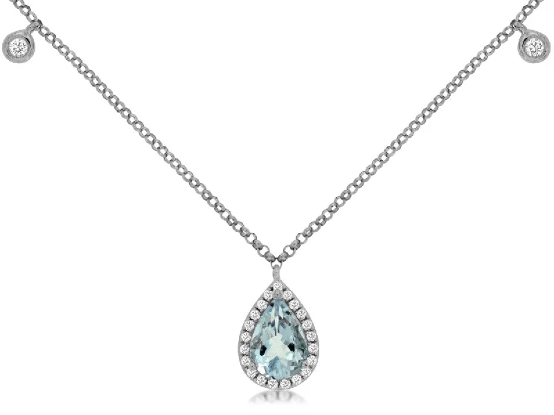 Beautiful turquoise pendant necklaces for women who love boho-chic, vibrant jewelry -14K White Gold Aquamarine and Diamond Necklace