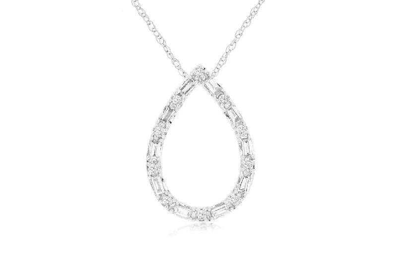 Elegant emerald pendants on necklaces for a sophisticated, luxurious jewelry piece -14K White Gold Diamond Teardrop Pendant