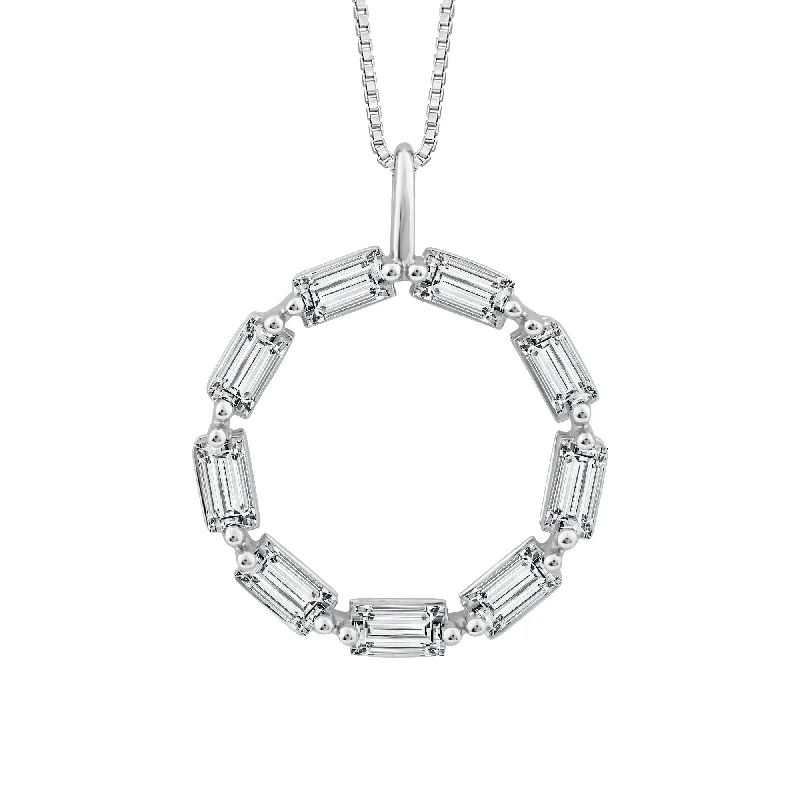 High-end platinum pendant necklaces with diamonds for luxury and sophistication -14K White Gold Baguette Diamond Circle Pendant