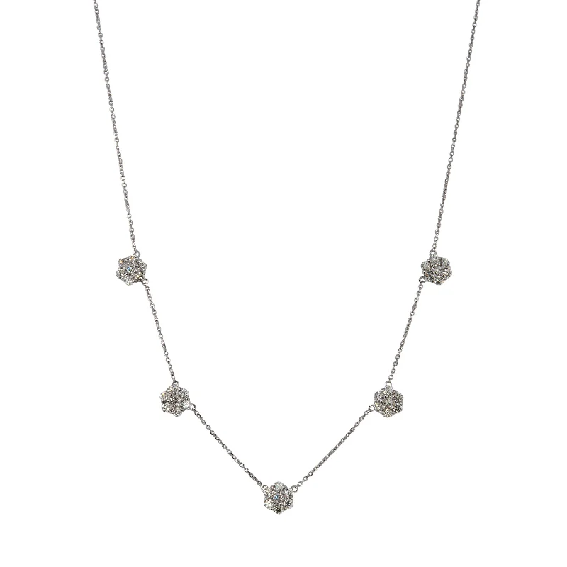 Elegant crystal teardrop pendant necklaces for a classic, sparkling accessory choice -2ct Diamond Flower Cluster 5 Station 14K White Gold Necklace