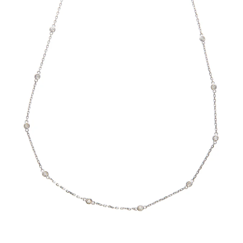 Simple round pendant necklaces for subtle elegance and easy everyday wear -.50ctw Diamond by the Yard 14 Station 14K White Gold Necklace