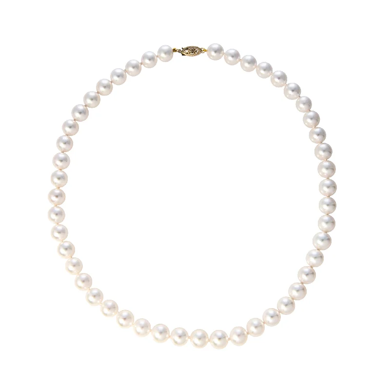 Elegant gold necklaces with diamond pendants for a timeless, luxurious look -9mm Akoya Pearl Single Strand 14K Gold Filigree Clasp Necklace