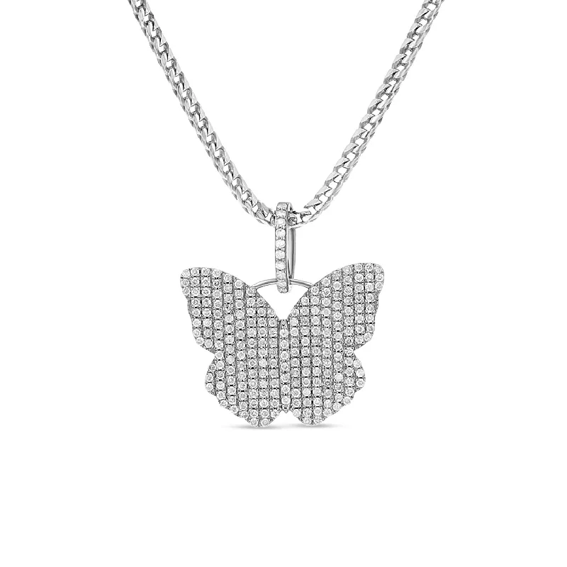 Long pendant necklaces with large pendants for a trendy, bold look -All Diamond Butterfly Pendant