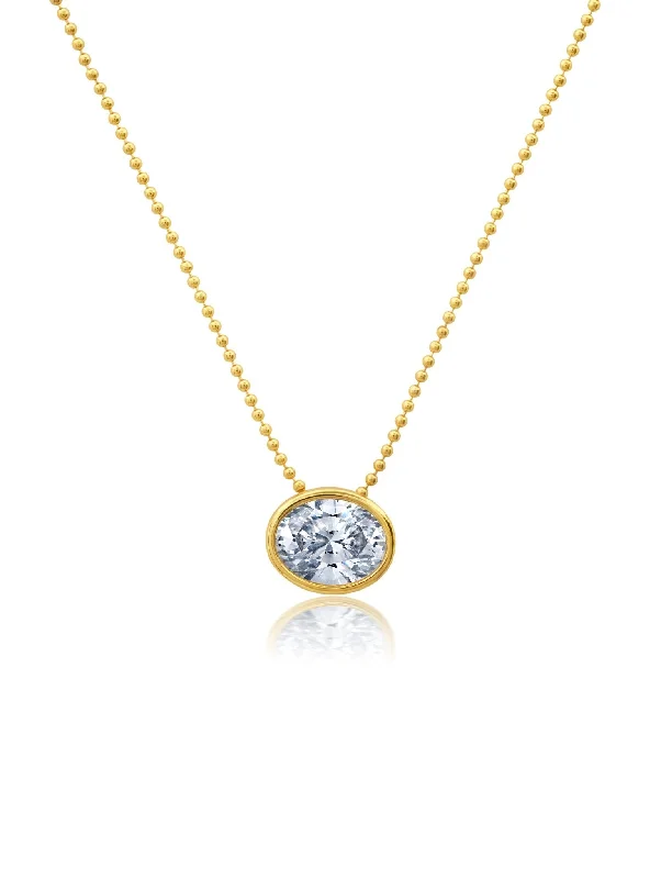 Unique flower-shaped pendants on necklaces for a feminine and nature-inspired look -Bezel Set Oval Necklace in Gold