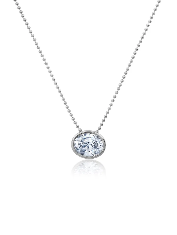 Custom birthstone necklaces with personalized pendants for a thoughtful, meaningful gift -Bezel Set Oval Necklace in Platinum