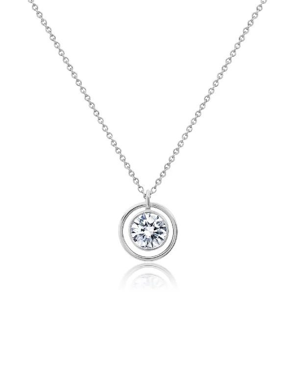 Adjustable pendant necklaces with customizable chains for a personalized, comfortable fit -Bezel Set Halo Necklace in Platinum