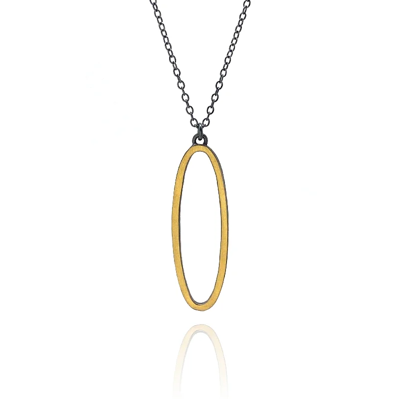 Classic solitaire diamond pendants on simple chains for timeless elegance and luxury -Bi-Metal Open Oval Pendant