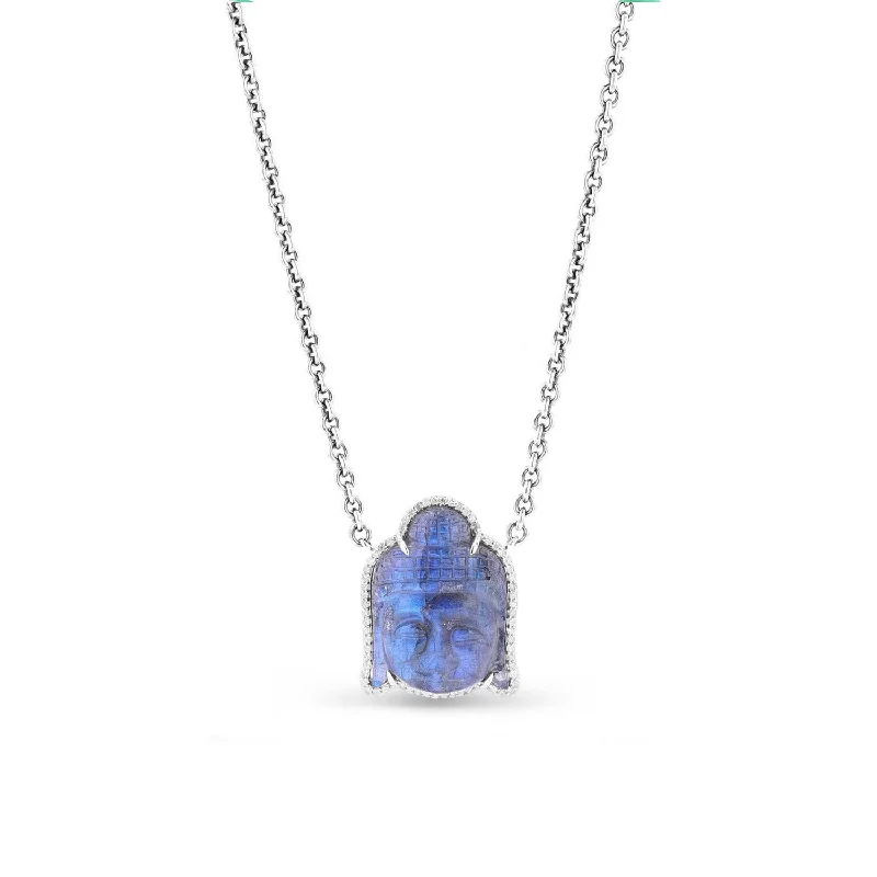 Unique gemstone pendants on sterling silver chains for a vibrant, colorful accessory -Blue Labradorite and Diamond Buddha Pendant Necklace - 19"