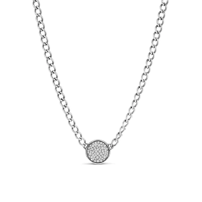 Dainty pendant necklaces with small, delicate designs for subtle elegance -Round Diamond Cobblestone Pendant Necklace - 18"