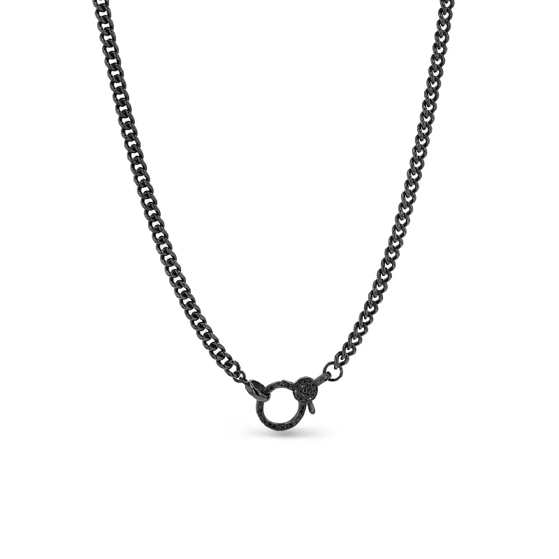 Simple round pendant necklaces for subtle elegance and easy everyday wear -Black Curb Chain with Black Diamond Clasp - 34”