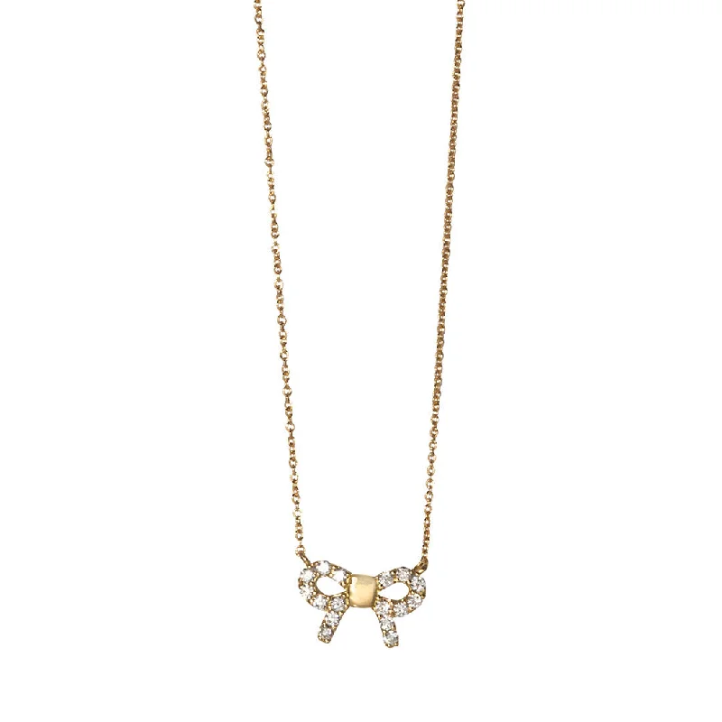 Vintage pendant necklaces with antique designs for a nostalgic, classic feel -Diamond 18K Gold Mini Bow Pendant Necklace