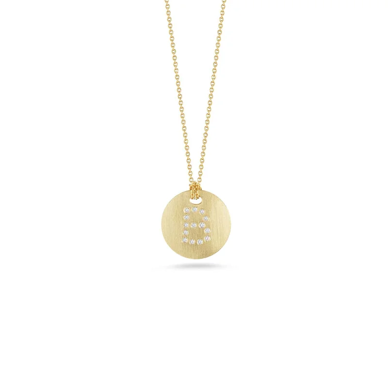 Simple diamond pendant necklaces for women who love minimalistic, elegant jewelry -Disc Pendant with Diamond Initial B