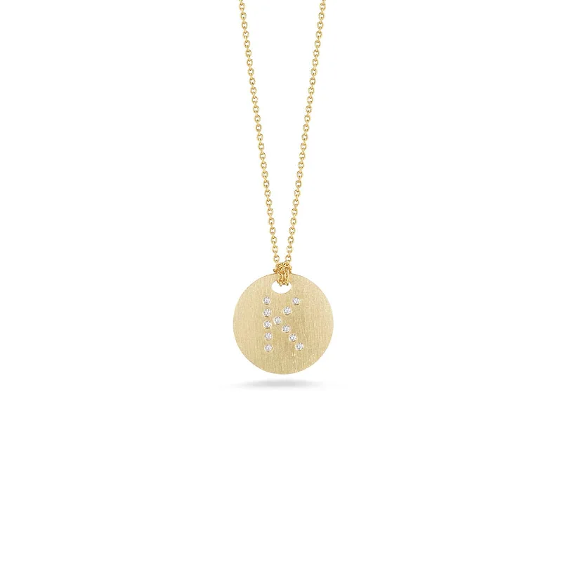 Simple gold pendants on delicate chains for understated elegance and sophistication -Disc Pendant with Diamond Initial K