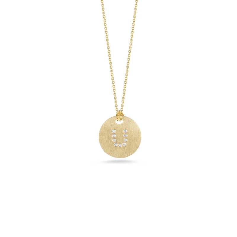 Long pendant necklaces with large pendants for a trendy, bold look -Disc Pendant with Diamond Initial U