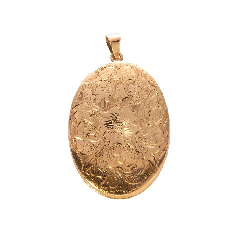 Fashionable heart-shaped pendants on delicate chains for a romantic gift idea -Estate 18K Gold Back & Front Engraved Oval Locket Pendant