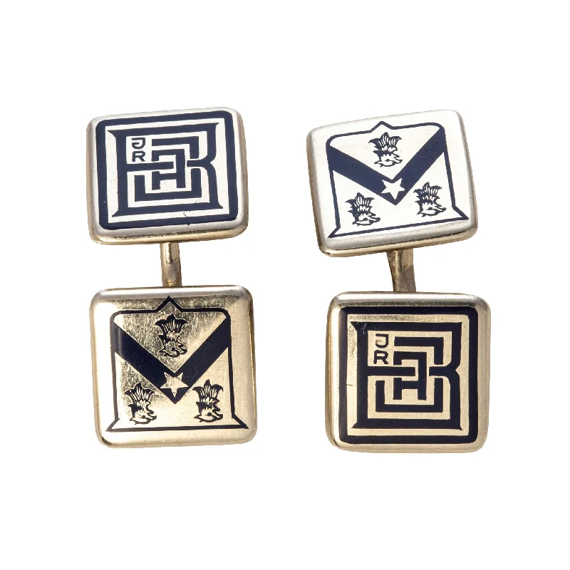 Unique vintage pendant necklaces with antique stones for a retro, old-world charm -Estate Cartier Enamel Crest 14K White Gold Cufflinks