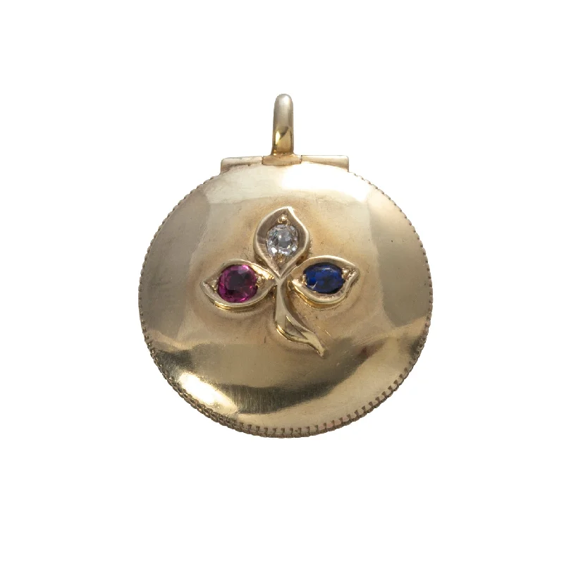 Modern bar pendants with engraved messages for a personalized, stylish look -Estate Diamond, Ruby, Sapphire 14K Gold Locket Pendant