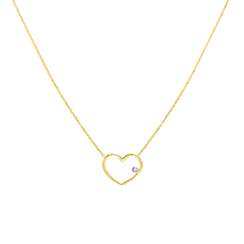 Personalized silver necklaces with custom name pendants for a unique gift -14K Two Tone Mini Diamond Heart Necklace