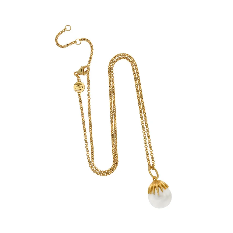 Minimalist coin pendants for necklaces for women who love subtle yet trendy designs -Goldbug Single Palm Pearl Charm Necklace