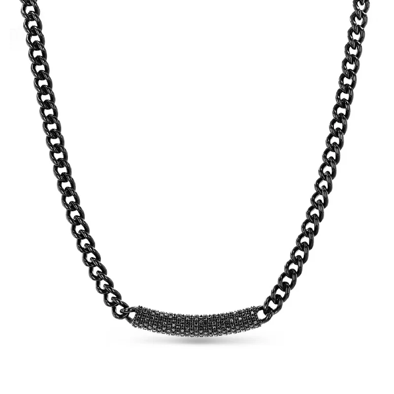 Minimalist coin pendants for necklaces for women who love subtle yet trendy designs -Jet Black Short Curb Chain Necklace with Black Diamond Roll Bar