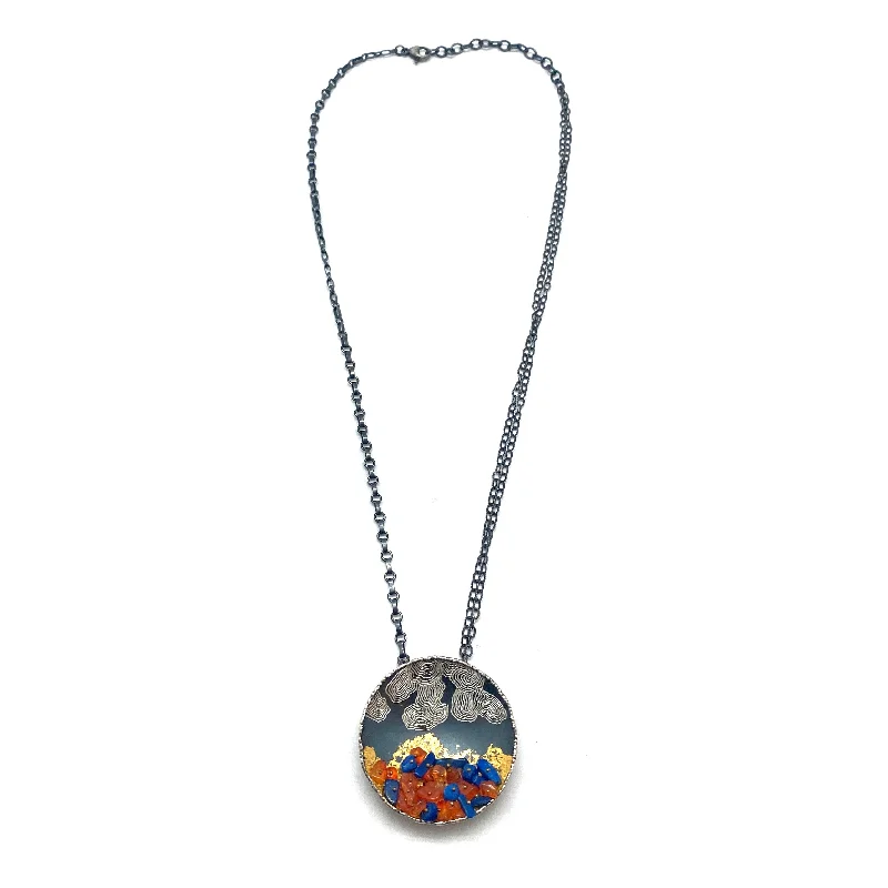 Unique lock pendant necklaces with vintage or modern designs for a fashionable look -Lapis and Carnelian Sterling Silver and Gilded Disc Pendant